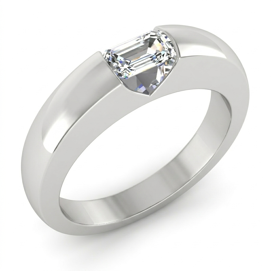 0.50 Carats Emerald Real Natural Earth Mined Diamond ( Not Lab Grown ) Gold Men's Ring East West