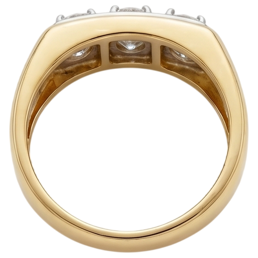 0.75 Carats Genuine Natural Earth Mined Diamond ( Not Lab Grown ) Men's Ring Three Stone 14K Two-Tone New