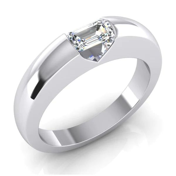 0.50 Carats Emerald Real Diamond Gold Men's Ring East West