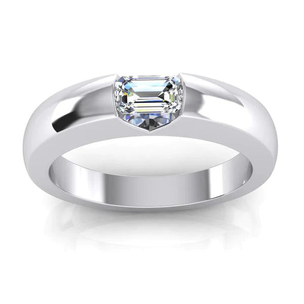 0.50 Carats Emerald Real Diamond Gold Men's Ring East West