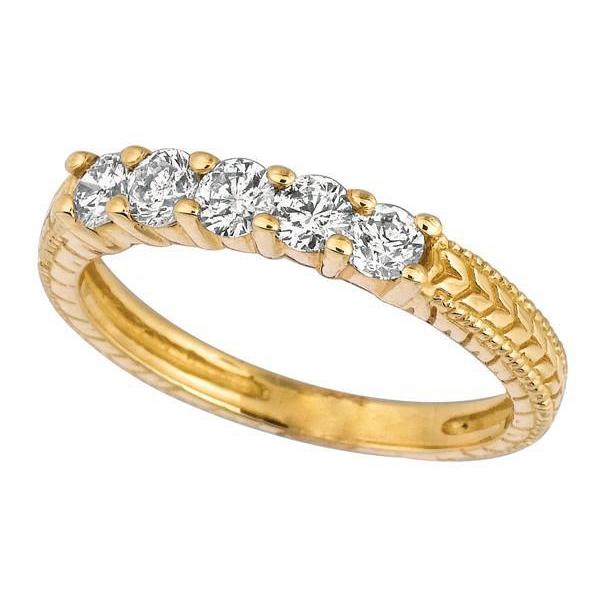 0.50 Carat Round Lab Grown Diamond Vintage Style Eternity Band Yellow Gold