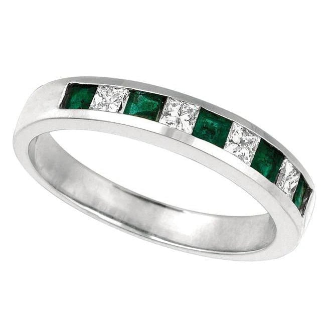 0.60 Carat Green Emerald And Princess Cut Lab Grown Diamond Band New White Gold