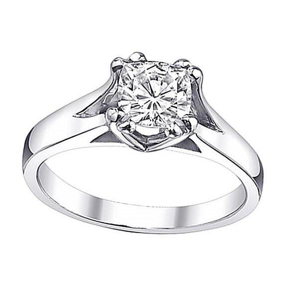 0.75 Carats Cushion Real Diamond Women Solitaire Ring White Gold New