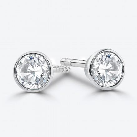 0.90 Carats Round Cut Real Diamond Women Stud Earring White Gold 14K Bezel Set