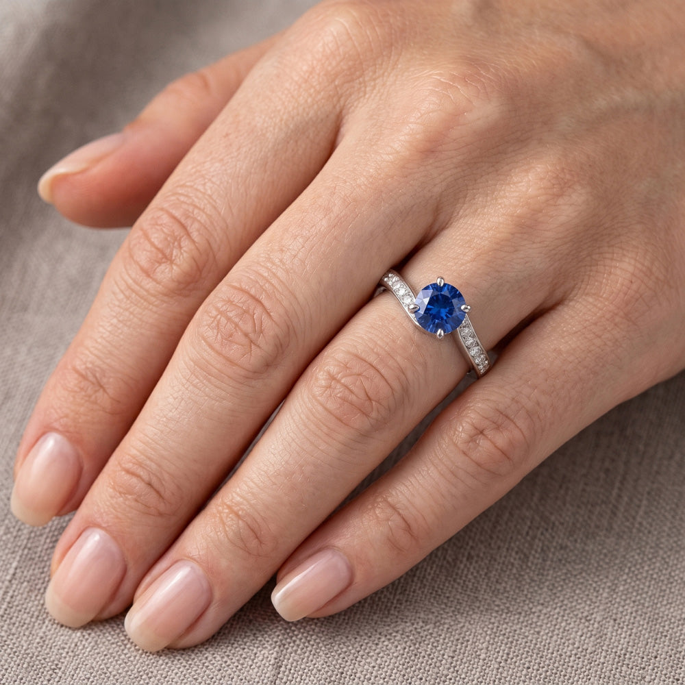 1.25 Ct Round Cut Ceylon Blue Sapphire Natural Earth Mined Diamond ( Not Lab Grown ) Ring