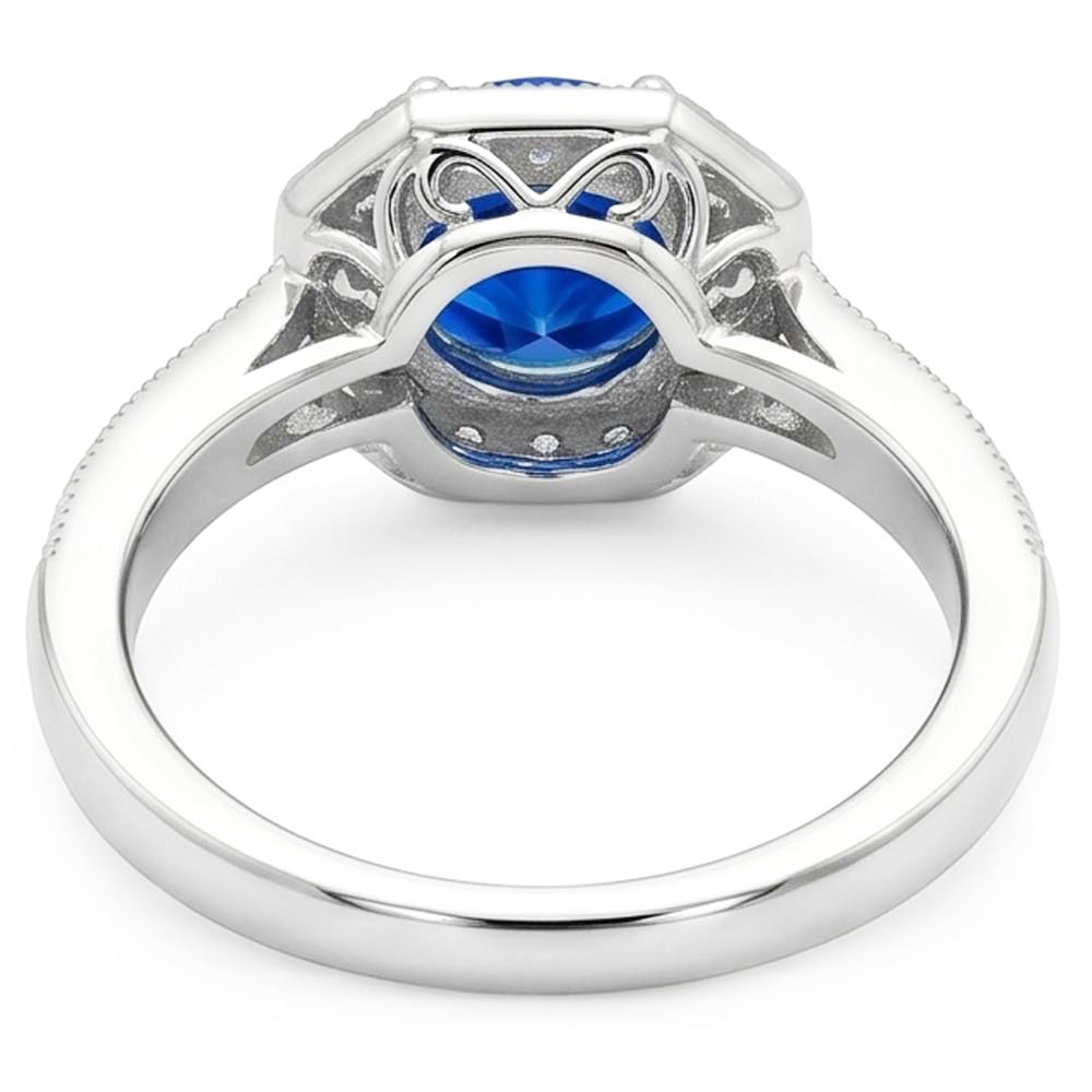 1.5 Ct Sapphire And Natural Earth Mined Diamond ( Not Lab Grown ) Wedding Ring 14K White Gold