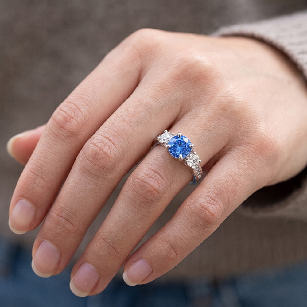 1.51 Ct. White Blue Natural Earth Mined Diamond ( Not Lab Grown )s 3 Stone Gemstone Ring White Gold