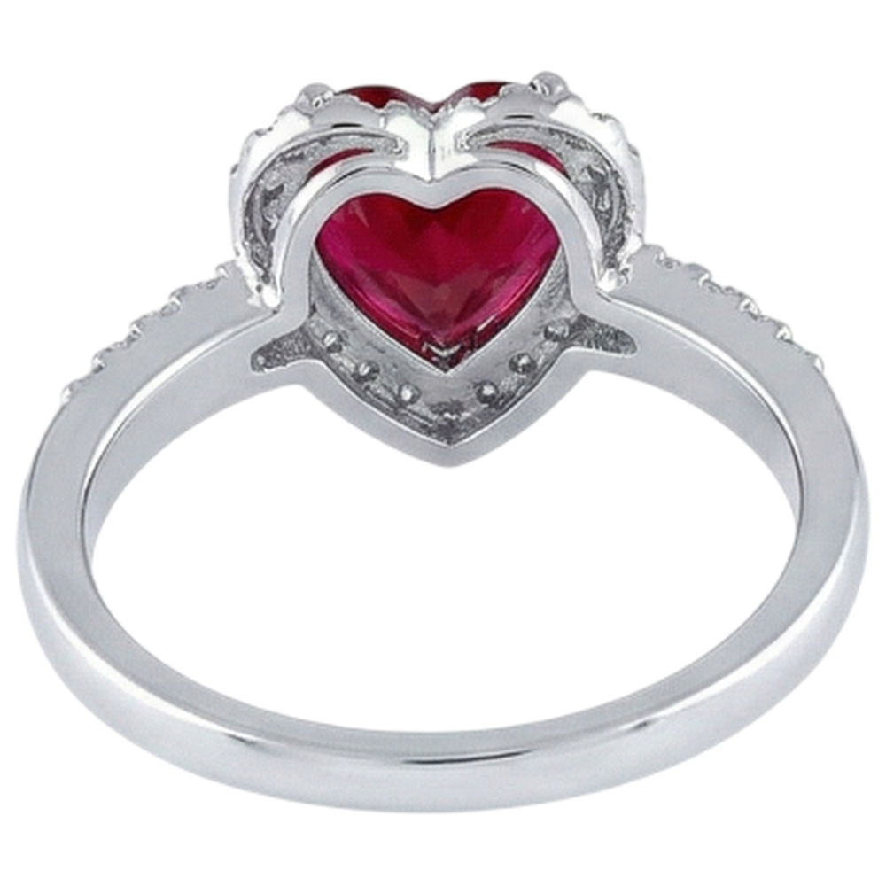 1.65 Heart Cut Red Ruby With Natural Earth Mined Diamond ( Not Lab Grown ) Halo Ring White Gold 14K