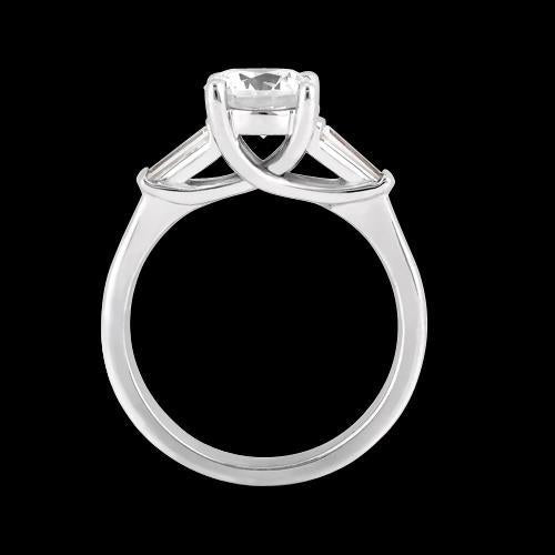 1.27 Carats Round & Baguette Real Diamond Three Stone Ring White Gold