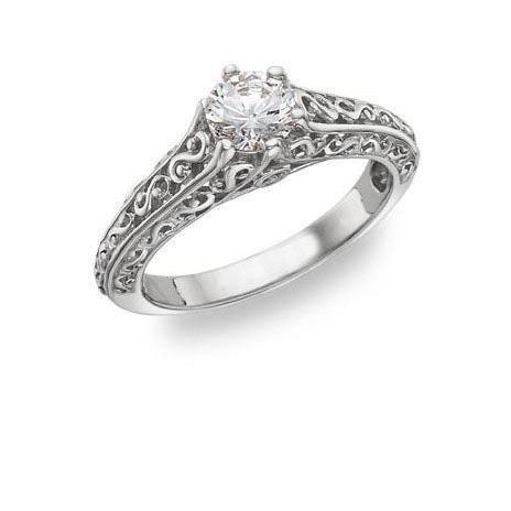 1.35 Carats Real Diamond Antique Look Engagement Ring New White Gold 14K