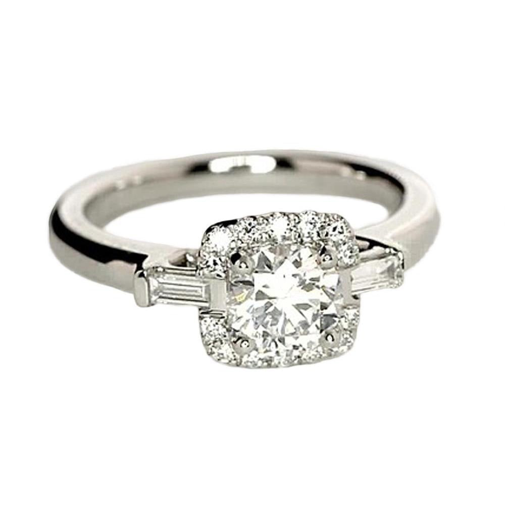 1.35 Carats Three Stone Real Diamonds Engagement Ring White Gold 14K - Three Stone Ring-harrychadent.ca