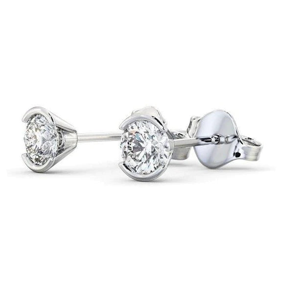1.3 Ct Round Brilliant Cut Genuine Diamond Stud Earring 14K White Gold