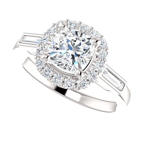 1.40 Carats Halo Natural Diamond Engagement Band Ring 3 Stone White Gold 14K