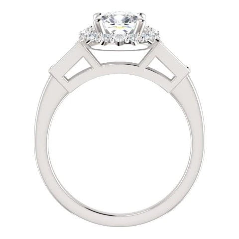 1.40 Carats Halo Natural Diamond Engagement Band Ring 3 Stone White Gold 14K