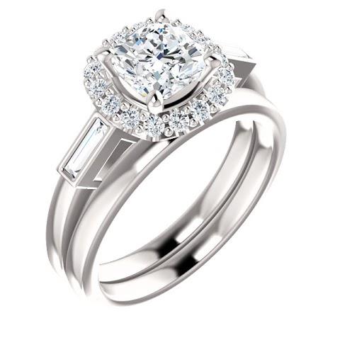 1.40 Carats Halo Natural Diamond Engagement Band Ring 3 Stone White Gold 14K