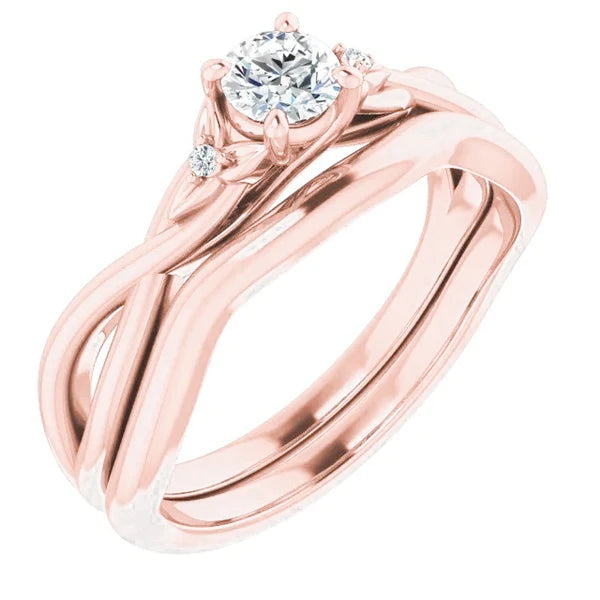 1.40 Carats Ring Three Stone Natural Diamond Rose Gold 14K Twisted Shank New