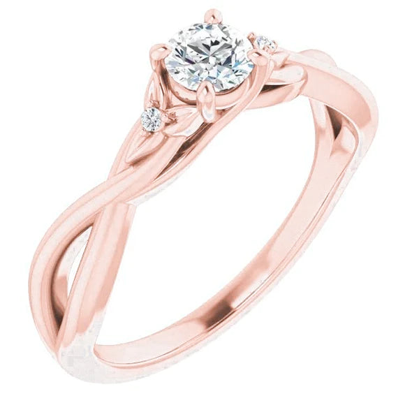 1.40 Carats Ring Three Stone Natural Diamond Rose Gold 14K Twisted Shank New