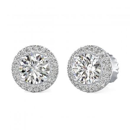 1.44 Ct Halo Round Cut Natural Diamond Stud Earring 14K White Gold