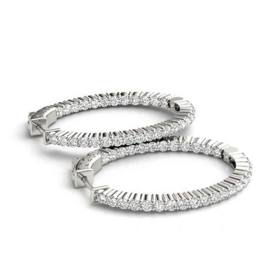 1.50 Carat Round Brilliant Real Diamonds Hoop Earrings White Gold New