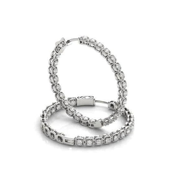 1.50 Carat Round Genuine Diamonds Hoop Earrings Solid Gold Earring