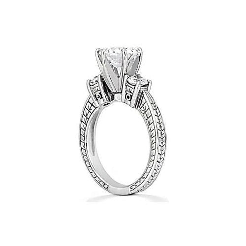 1.50 Carats Genuine Diamond Three Stone Gold Engagement Ring