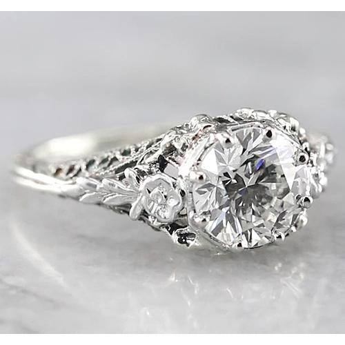 1.50 Carats Real Round Antique Style Engagement Ring