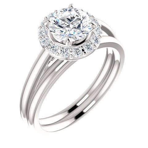1.50 Carats Round Genuine Diamond Halo Setting Engagement Ring 14K White Gold