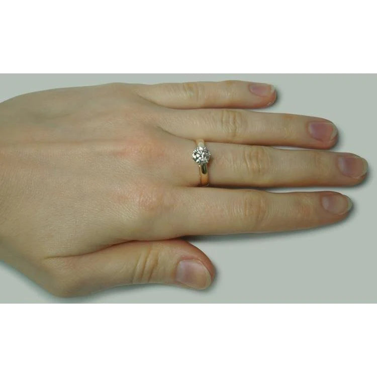 Round Genuine Diamond Solitaire Engagement Ring Two Tone 14K