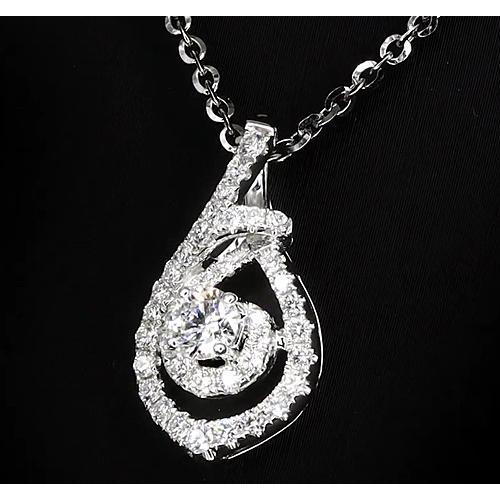 1.50 Carats Round Genuine Diamond Twirl Style Pendant White Gold