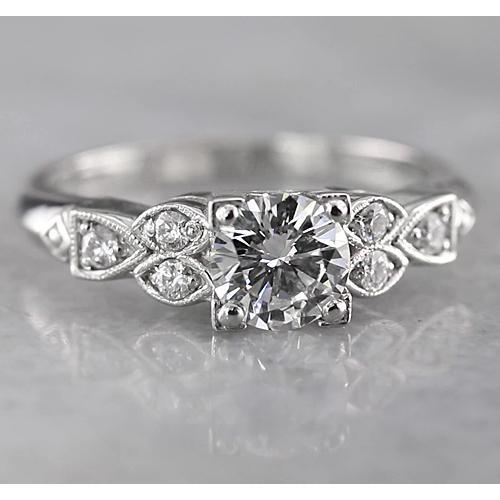 1.50 Carats Round Natural Diamond Engagement Ring Antique Style White Gold 14K