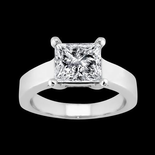 1.50 Carats Solitaire Princess Real Diamond Ring White Gold 14K