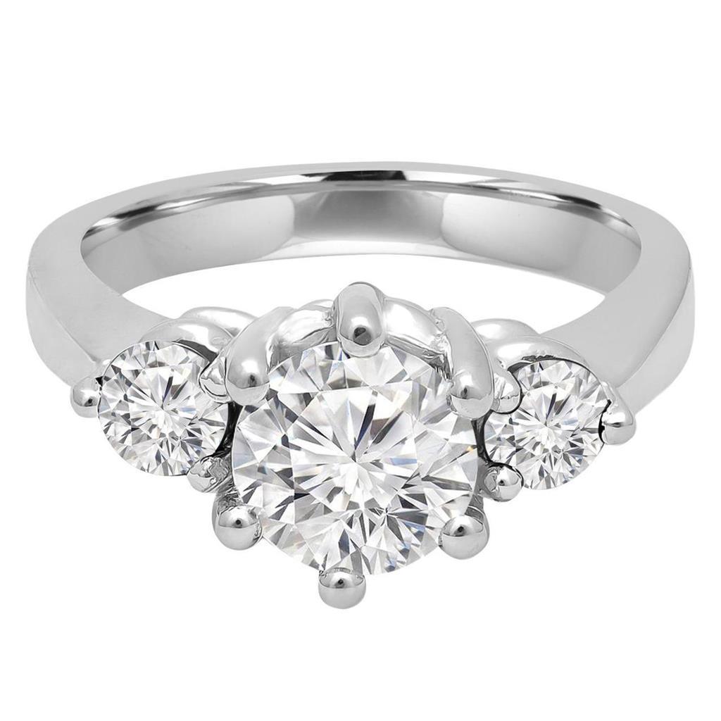 1.50 Carats Three Stone Round Cut Real Diamond Ring 14K White Gold