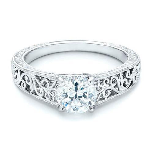 1.50 Ct Round Cut Solitaire Real Diamond Antique Style Ring