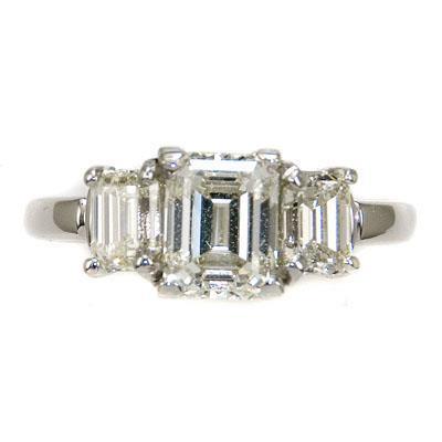 1.50 Ct White Gold Emerald Cut Genuine Diamond Ring Three Stone
