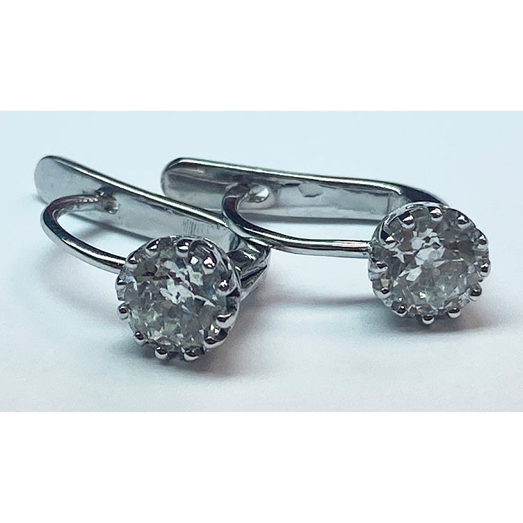1.50 Carats Old Miner Cut Natural Earth Mined Diamond Stud Earrings White Gold 14K