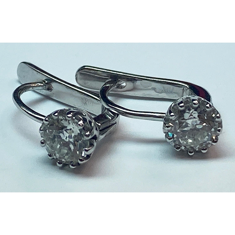 1.50 Carats Old Miner Cut Natural Earth Mined Diamond Stud Earrings White Gold 14K