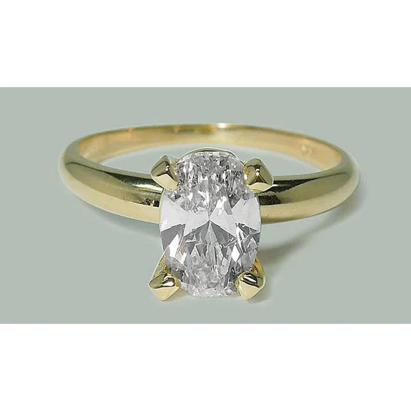 1.51 Carat Oval Real Diamond Solitaire Ring Yellow Gold 14K