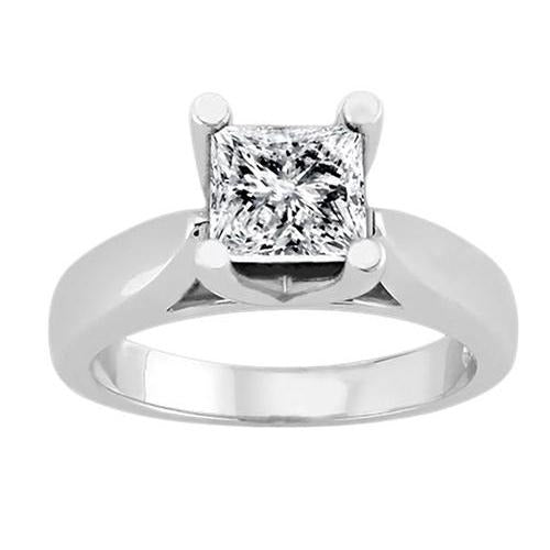 1.51 Carat Princess Real Diamond Solitaire Ring 4 Prong Setting White Gold - Solitaire Ring-harrychadent.ca
