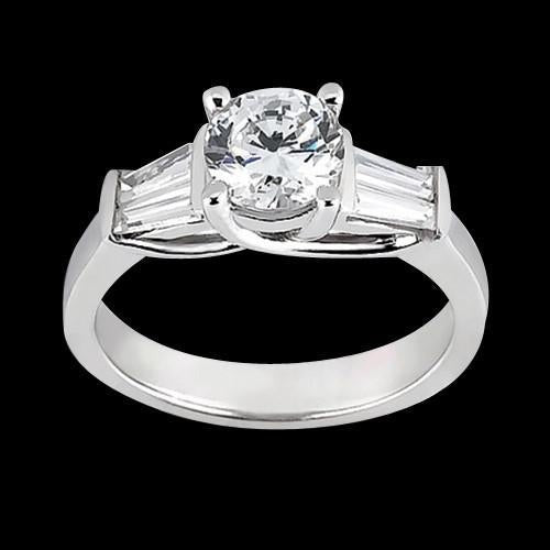 1.53 Carat Round & Baguette Real Diamonds Engagement Ring Three Stone Style - Three Stone Ring-harrychadent.ca