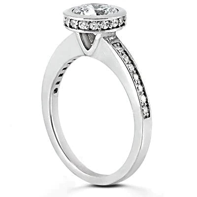 1.55 Ct. Hidden Halo Real Diamonds Women Engagement Ring With Accents