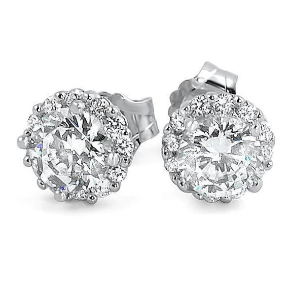1.5 Ct. Genuine Diamond Lady Studs Halo Earring White Gold Jewelry
