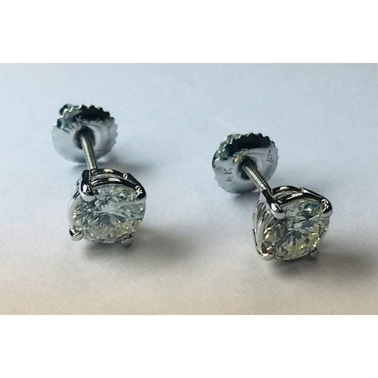 1.60 Carats Round Natural Diamond Stud Earrings