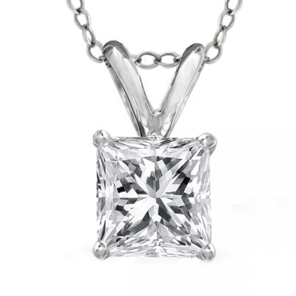 1.6 Ct Four Prong Set Princess Genuine Diamond Necklace Pendant