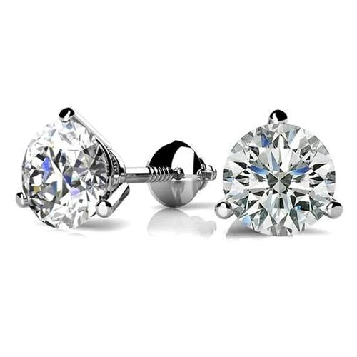 1.70 Carats Natural Diamond Stud Earrings 3 Prong Solitaire Round White Gold 14K
