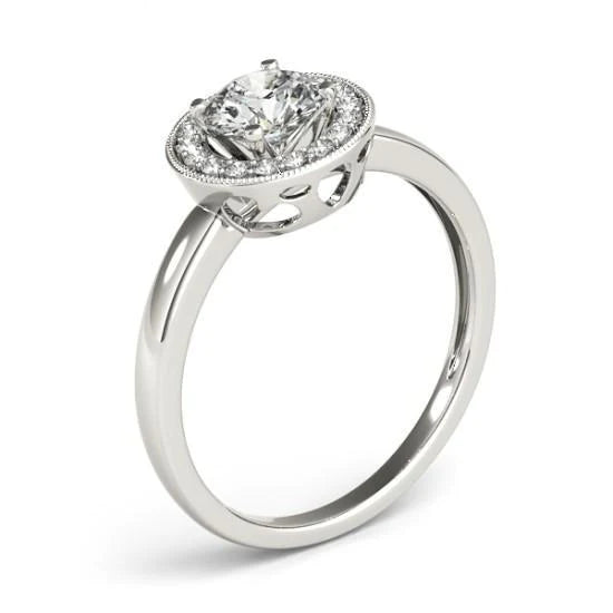 Round Natural Diamond Halo Anniversary Ring White Gold 14K