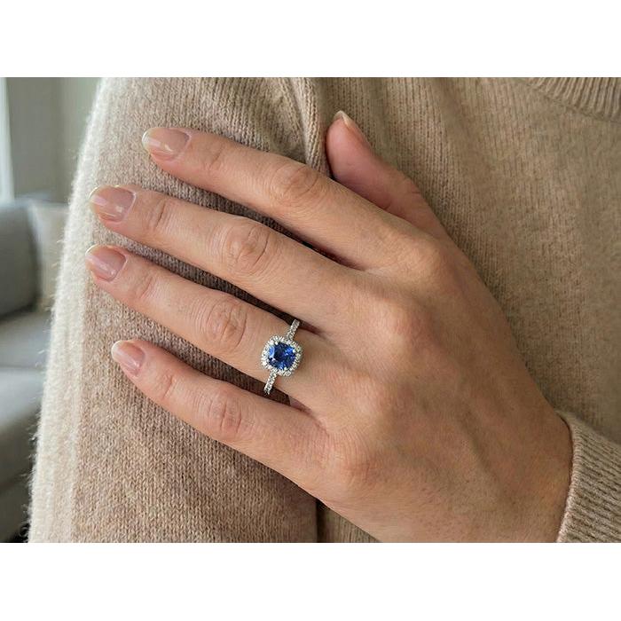 1.75 Ct Blue Cushion Cut Ceylon Sapphire With Natural Earth Mined Diamond ( Not Lab Grown ) Wedding Ring