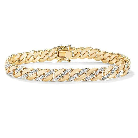 1.85 Carats 14K Yellow Gold Round Natural Diamond Men Bracelet