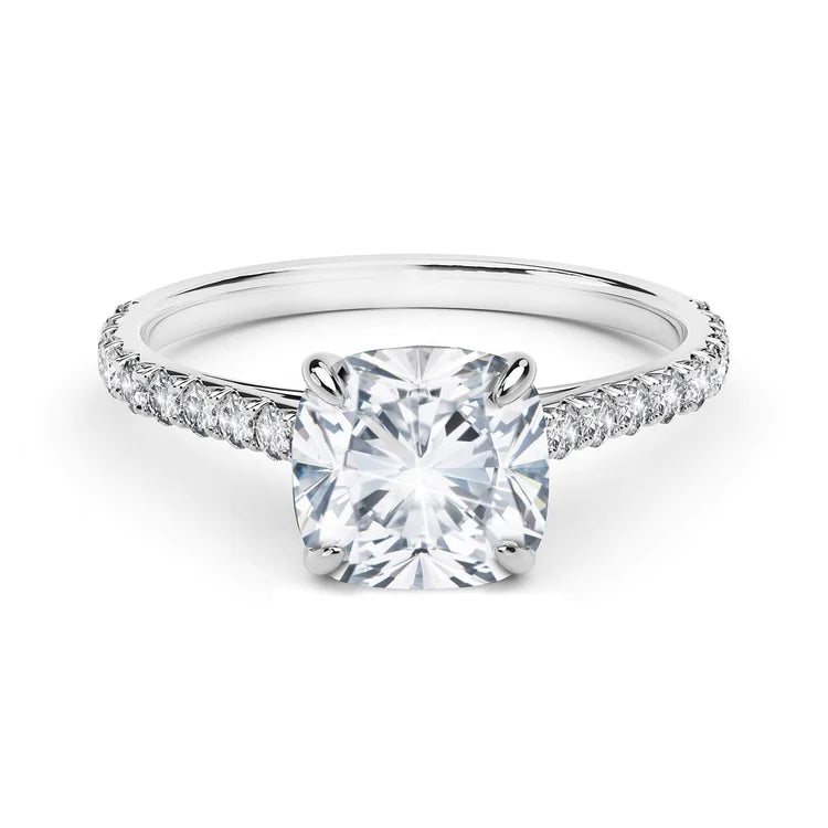1.85 Carats Cushion Solitaire With Accents Natural Diamond Ring White Gold 14K