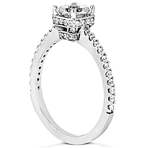 1.85 Carats Hidden Halo Real Diamonds Gold Engagement Ring With Accents
