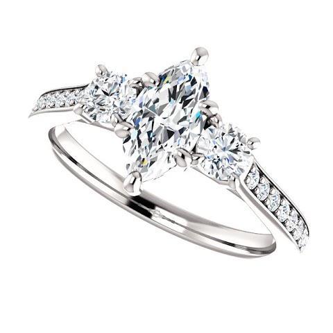 1.85 Ct. 3 Stone Marquise With Round Halo Genuine Diamonds Ring New